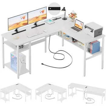 Izba Stoly Odolný pracovný Stôl pre Domáce Kancelárie Reverzibilné L Tvarované Počítačový Stôl S Magic elektrických Zásuviek a Nabíjanie pomocou pripojenia USB Porty