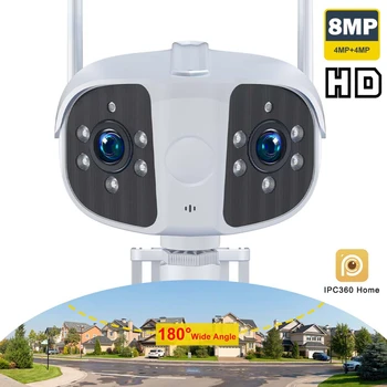 8MP 4K HD, WIFI, Bezpečnostné Kamery Vonkajšie Domov Pevný širokouhlý Panoramatický Cam Video, Vodotesný Dohľadu Duálny Objektív Kamery CCTV
