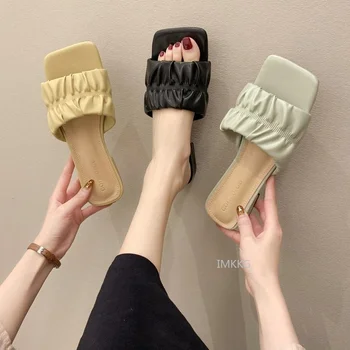 papuče vonkajšie ženy pre letné 2021 Nové Žien Pošmyknúť na med podpätky Listov Topánky Žena Bežné Sandále