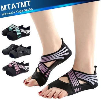 MTATMT 1Pair Jogy Ponožky Toeless Non-Slip Grip & Popruhy, pre Pilates, Barre, Balet, Bikram, Cvičenie pre Ženy