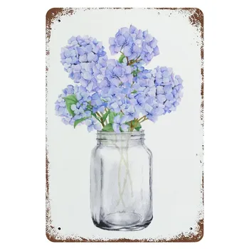 Skúmie Kytice Kovov Cín Prihlásiť Akvarel Fialová Skúmie Kvetinový Tlač Vintage Tin Prihlásiť Vintage Rustikálny Domova Kvet