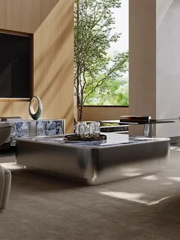 Mikrokryštalický kameň čaj stôl jednoduchý moderný senior villa obývacia izba dizajn z nehrdzavejúcej ocele taliansky ľahké luxusný čaj stôl sm