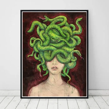 Medusa Zelený Had lady Art Print Estetické Dekorácia Moderných obrazov na Stenu Plátno na Maľovanie Plagátu, Obývacia Izba, Spálňa Decor
