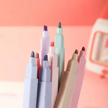 Atrament Rozmazať-dôkaz Ceruzka Oko-lov Dual Tip Zvýrazňovač Nastaviť 12 Žiarivé Farby Rozmazať-dôkaz Atrament Pohodlné Uchopenie pre Študentov