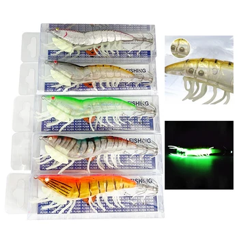 3.0# Svetelný Squid Návnadu Krevety Háčik Drevené Bionic Krevety Návnady, Rybárske Nástrahy 10x5cm Pre Morské Realistický 3D Oči