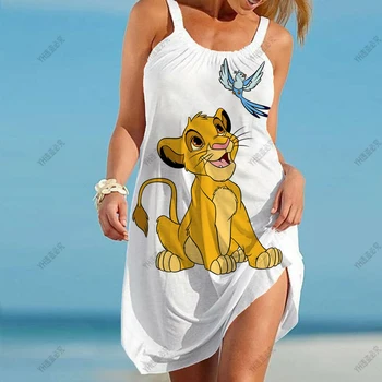 Disney Lion King Elegantné Večerné Šaty Šaty 2022 Sexy Oblečenie pre Ženy bez Rukávov Boho Cartoon Plážové Šaty Voľné Šatka Y2K