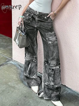 Weekeep Núdzi Voľné Nákladu Džínsy y2k Streetwear Neforemné Vysoký Pás Džínsové Nohavice 90. rokov Vintage Nohavice Ženy Harajuku Základné Nohavice
