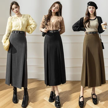 Dámske Elegantné Módne Veľké Lem Skladaný Dlhé Čierne Sukne Ženy Oblečenie Dievčatá Kórejský Sukne, Elegantné Bežné Faldas Largas BPy1224