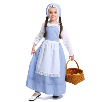 Európska pastoračnej štýle farmy šaty flower shop girl dress Detí dráma fáze výkonu kostýmy dovolenku strany kostýmy