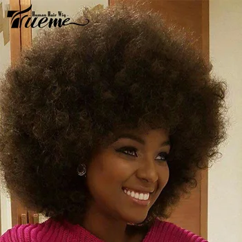 Trueme Kinky Afro Kučeravé Ľudské Vlasy, Parochne Farebné Brazílsky Ľudské Vlasy, Parochne Pre Ženy Ombre Brown Black Fashion Afro Curl Plný Parochňu