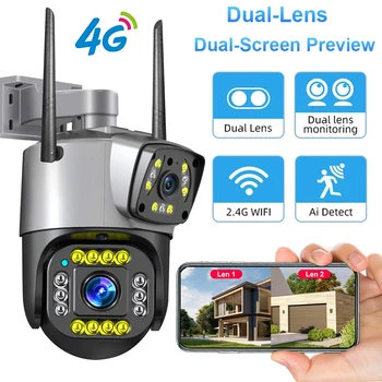 Wifi 4MP Duálny Objektív 4G IP Nočné Videnie Kamery Surveillance 1080P Full HD Automatické Vonkajšie Smarthome PTZ CCTV Kamery V380 Pro