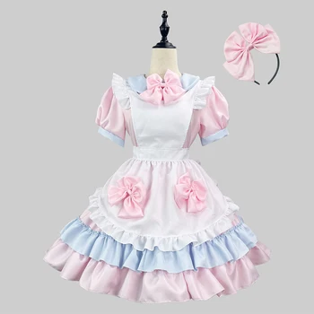 Sladké Ružové Lolita Šaty Roztomilý Dievča Slúžka Šaty Anime Cosplay Kostým Slúžky Jednotné Pokrývku Hlavy Kawaii Lolita Oblečenie Šaty Plus Veľkosť