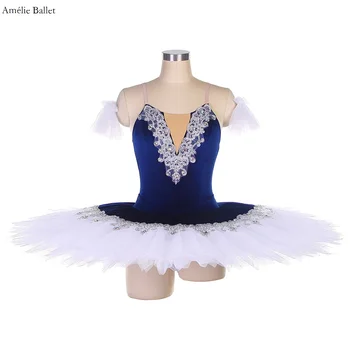 BLL458 Dospelých Dievčatá Kráľovská Modrá Úsek Velvet Košieľka Balet Trikot s striebro sequin výbava Pre-Profesionálne Balet PancakeTutu