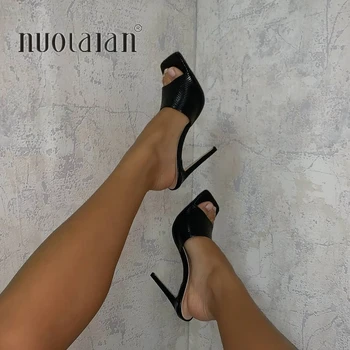2020 lete ženy sandále štvorcové prst vysokým podpätkom papuče módne dámy mule podpätky ženy vysoké podpätky sandále tkaných topánky žena
