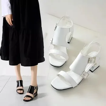 2023 Jar a v lete nové módne sandále žena opasku polovici päty topánky dámske otvorené prst hrubé päty Rímske sandále žena