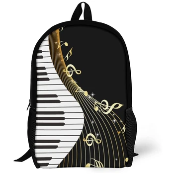 Klavír, Klávesové Hudobné noty Batoh Black a White Hudobné Školy Bookbags Cestovné Daypack College Uprostred Schoolbags pre Chlapcov, Dievčatá