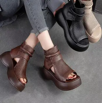 Topánky pre Ženy 2023 NOVÉ Letné Platformu dámske Sandále Vintage Bežné Rímske Sandále Vysoko Kvalitné Kožené Športové Sandále