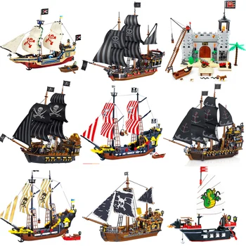 Nové Nápady Osvietil Big Black Pearl Pirátskej Lodi Stavebným Vojenské Piráti Kráľovskej Stráže Bitka Hrad Loď Model Tehly Hračka