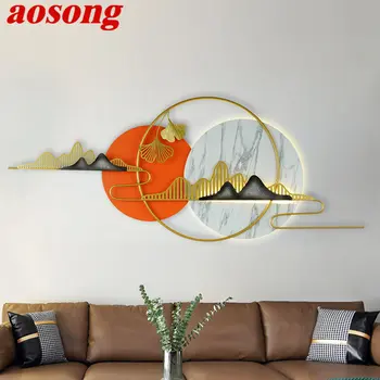 AOSONG Čínsky Múr Obraz, Lampa LED Moderné Luxusné Tvorivé Kolo Krajiny Sconce Vnútorné pre Obývacia Izba, Spálňa