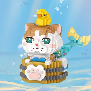 Loz Jar Morská Víla Anime Roztomilé Mačka Model Stôl Dekorácie Pet Micro Montované Budovy Bloku Hračky Spojov Vysokej Obtiažnosti Dospelých