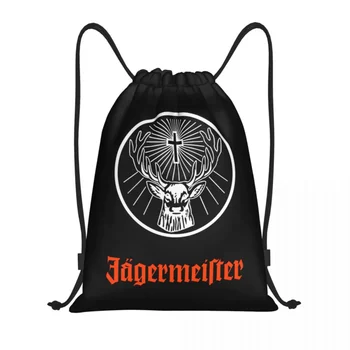 Jagermeister Logo Šnúrkou Taška Muži Ženy Skladacia Športová Gym Sackpack Nakupovanie Batohy