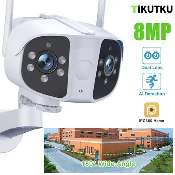 4K 8MP IP Kamera WiFi Dual Objektívom Zabezpečenia Ochrany Vonkajšie Nepremokavé CCTV kamerový Smart Home 180° Ultra Širokým Uhlom