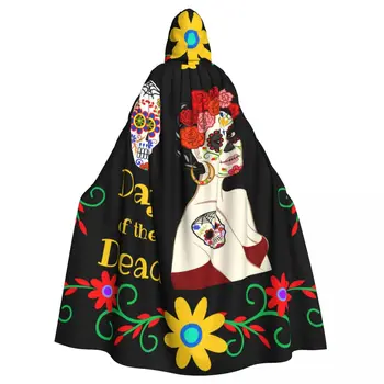 Mexické Dievča Deň Mŕtvych Plášť S Kapucňou Polyester Unisex Čarodejnice Cape Kostým Príslušenstvo